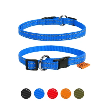 Ошейник для собак DOG Extreme регулируемый нейлоновый одинарный голубой светоотражающий размер XS1 ширина 14-15 мм длина 23-35 см щенков йоркширских терьеров чихуахуа шпицев мальтипу 01572