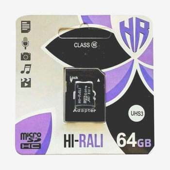 Карта памяти Micro SD 64Gb Hi-Rali Class 10 с ад. (UHS-3)