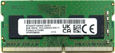 Micron 8GB DDR4-3200 SO-DIMM, PC4-25600 RAM для Ноутбуков (MTA4ATF1G64HZ-3G2E2)