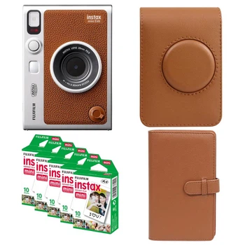 Подарунковий набір Камера для миттєвого друку Fujifilm INSTAX MINI EVO Hybrid Brown / Коричневий чохол / Картриджі на 50 фото / Коричневий фотоальбом на 108 фото