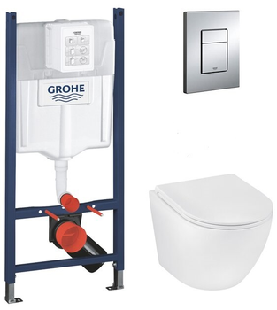 Инсталляция GROHE Rapid SL 3884966Q c панелью смыва Even 38966000 + унитаз KRONER Harz WHI493736 Rimless с сиденьем Slim Soft Close Quick Release KH493736WHIR дюропласт (3884966KH493736)