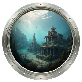 Наклейка интерьерная Иллюминатор Затонувший мегаполис d20 cм ENTESTORE (art. ILM-8018-ATL)