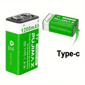 Аккумулятор Крона Pujimax 6F22/6LR61 с USB TYPE-C Li-Ion 9V, 1200mAh (16214)