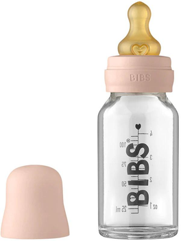 Скляна дитяча пляшечка BIBS Baby Glass Bottle повний комплект Blush - 110 ml -