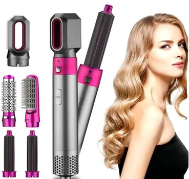 Мультистайлер 5в1 для сушіння та укладання волосся Hot Air Styler 1000Вт, фен-стайлер для волосся з 5 насадками F95-K4-Fuchsia