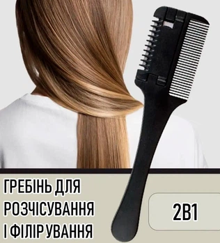 Бритвенная расческа - гребешок для филировки Thinning Comb 2в1 филировочная расческа / гребень для расчесывания и стрижки волос с отсеком для лезвия, черная (103897577)