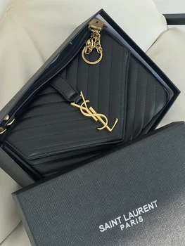 Женская сумка College Medium YSL черный золото клатч Premium