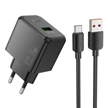 Сетевое зарядное устройство Hoco CS17A QC3.0 (22.5W) / 3A USB с быстрой зарядкой + кабель Type-C Black