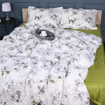 Простынь на резинке MirSon 80x190+25 см 00-1 Olive Flowers поплин (2200009699238)