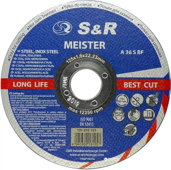 Круг отрезной S&R Meister A36S BF по металлу/нержавейке 125x1.6x22.2 мм (131016125)