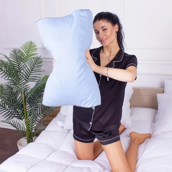 Подушка ортопедична MirSon Стружка Memory №4154 Delicate satin 0842 Light Blue 49х32х10.5 см (2200006423683)