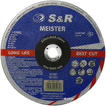 Круг отрезной S&R Meister A30S BF по металлу 230x2.5x22.2 мм (131025230)