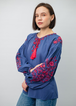 Вишиванка жіноча Narodnyy Butik Квітучий Сад індіго штапель фуксія вишивка 1017.1 52
