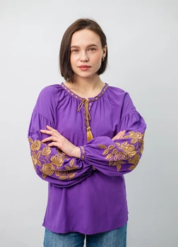 Вишиванка жіноча Narodnyy Butik Трояндове щастя фіолетовий штапель золота вишивка вишивка 1023.1 42