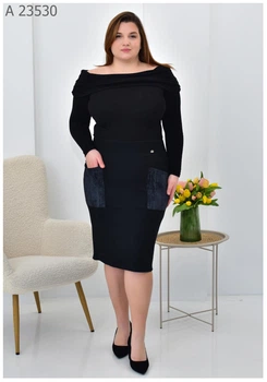 Жіноча спідниця в рубчик великого розміру UF-fashion МА-23530 60 чорний