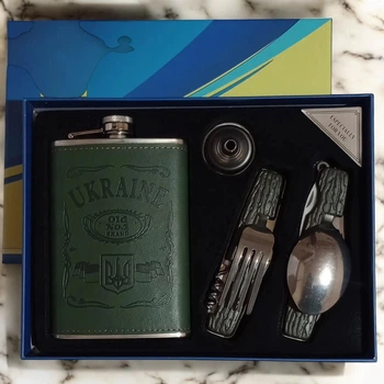Набір подарунковий Moongrass 4в1 Україна UKRAINE Green фляга 266ml 9OZ лійка 2 мультитула Black