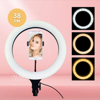 Кольцевая LED лампа A390 для селфи диаметром 38 см светодиодная с держателем для телефона и креплением под штатив HA-24
