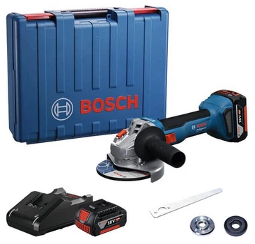 Аккумуляторная бесщеточная угловая шлифмашина Bosch Professional GWS 18V-8 в кейсе с 2 акб 18V 4Ah и з/у GAL 1840 (06019N9020)
