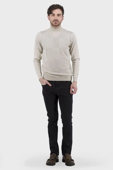 Чоловічий осінній напівгольф з геометричним узором, бежевий casual Francolini (бежевий, XL), 47187, 47105