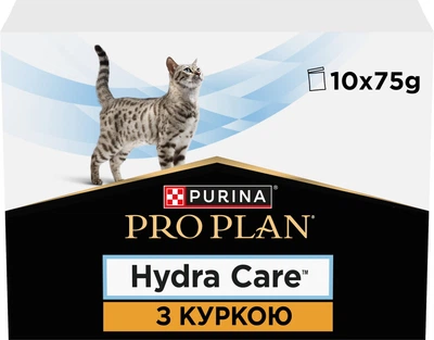 Упаковка вологого додаткового корму Purina Pro Plan Hydra Care для дорослих котів, для збільшення споживання рідини з куркою 75 г х 10 шт (8445291515345)