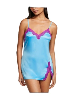 Пеньюар Victoria's Secret Tease Satin Lace-Trim Mini Slip Bikini Blue L Синій (26746443D)