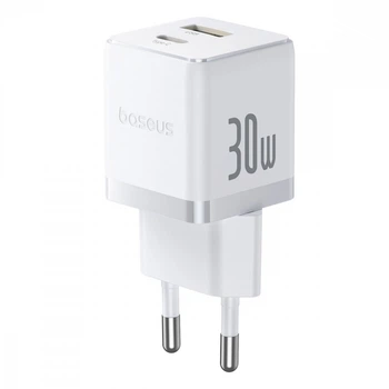 МЗП Baseus Palm Fast Charger Type-C+USB 30W (With Cable Type-C to Type-C 60W 1m) white