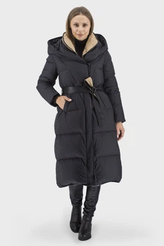 Жіночий зимовий пуховик із гусячим пухом, двокольоровий стиль casual Basic (чорний, 3XL), 39414, 28542