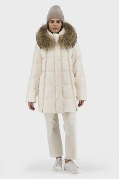 Жіночий зимовий пуховик casual з біопухом і хутром єнота Snow Owl (молочний, M), 45883, 25271