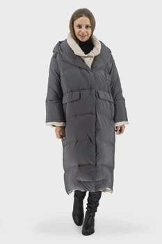 Жіночий зимовий оверсайз пуховик із гусячим пухом, casual стиль Basic (сірий, XL), 37944, 25388