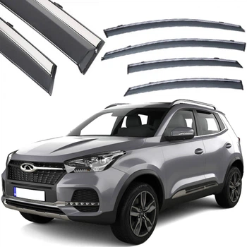 Дефлектори вікон вітровики Benke для Chery Tiggo 4/5X 2017- Хром Молдинг Нержавіюча сталь 3D (BCYT5X1723-W/S) (170-171)