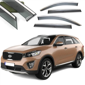 Дефлектори вікон вітровики Benke для Kia Sorento 2015-2020 Хром Молдинг Із Нержавіючої Сталі 3D
