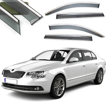 Дефлектори вікон вітровики Benke для Skoda SuperB III 2015- седан Хром Молдинг Із Нержавіючої Сталі 3D