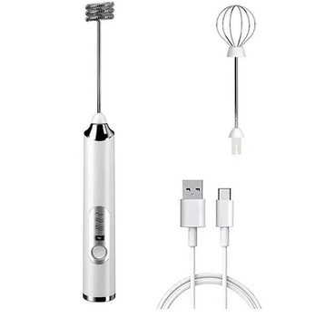 Портативный беспроводной капучинатор для молока и сливок Egg Beater, электрический мини-миксер с 2 насадками Белый AND-1-50-White