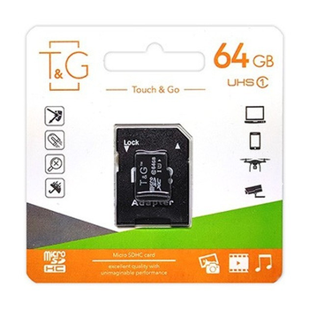 Карта памяти 64GB T&G MicroSDXC, для фото и видео с SD адаптером