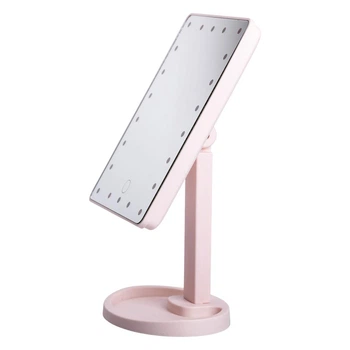 Косметичне дзеркало прямокутне з LED-підсвіткою 21 на 16 см Рожевий Yiwu HP-10-4AP