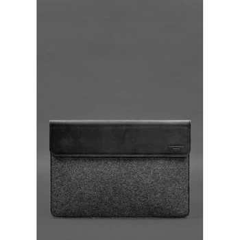 Чехол-конверт с клапаном кожа+фетр для MacBook 13" Черный Crazy Horse