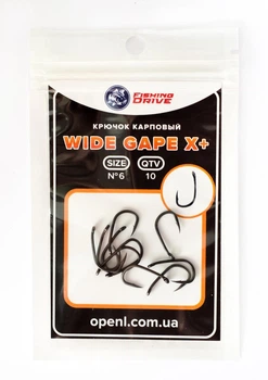 Крючок карповый Wide Gape Х+ №6 ( вайт гейп) 10 шт Fishing Drive