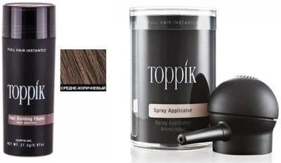 Загуститель для волос Toppik (Medium Brown) Средне-коричневый + Насадка-распылитель Toppik