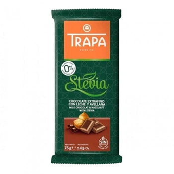 Шоколад без сахара молочный с фундуком Stevia Trapa 75г