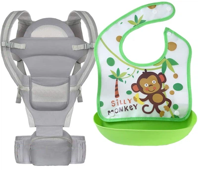 Хипсит, Эрго-рюкзак, кенгуру, переноска Baby Carrier 6в1 Серый слюнявчик-трансформер (n-9896)