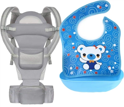Хипсит, Эрго-рюкзак, кенгуру, переноска Baby Carrier 6в1 Серый слюнявчик-трансформер (n-9892)
