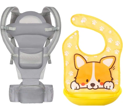 Хипсит, Эрго-рюкзак, кенгуру, переноска Baby Carrier 6в1 Серый слюнявчик-трансформер (n-9899)