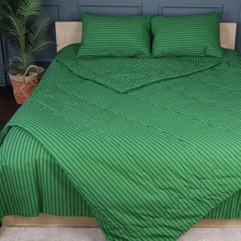 Набір MirSon №2942 Сolor Fun Line Ковдра літня King Size 220x240 см 17-0612 Stripe Emerald З евкаліптовим волокном + Дві наволочки 50х70 см + простирадло 220x240 см (2200010964042)