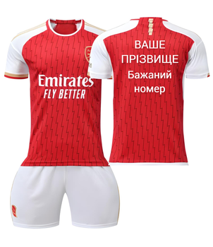 Форма футбольна дитяча з індивідуальним нанесенням Arsenal (Арсенал), сезон 24/25, 24 розмір, ріст 135-140 см, біло-червона