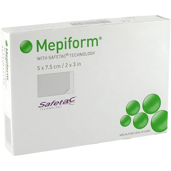 Силіконовий пластир Мепіформ Mepiform 5x7.5 см 5 шт для лікування гіпертрофічних та келоїдних рубців