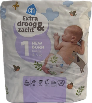 Екологічні підгузки 1 розміру Albert Heijn luiers extra droog&zacht 2-5 кг. 20 шт