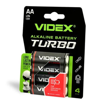 Батарейка лужна Videx LR6/AA Turbo 4шт BLISTER цена за 4шт