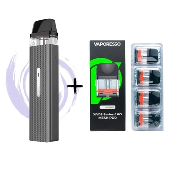 Pod система электронная сигарета Vaporesso XROS Mini Kit Space Grey + 4 дополнительный картридж под подик электронка перезаправляемая многоразовая вапорессо иксрос мини вейп стартовый набор для вейпинга с картриджем 2 мл corex