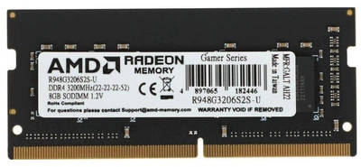 Модуль памяти AMD DDR4 8Gb 3200 MHz Sodimm (R948G3206S2S-U)