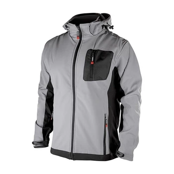 Куртка SOFTSHELL, світла сіро-чорна, з капюшоном, тришарова, тканина стрейч 300GSM 100D, з водо- і вітрозахистом, XL INTERTOOL SP-3124